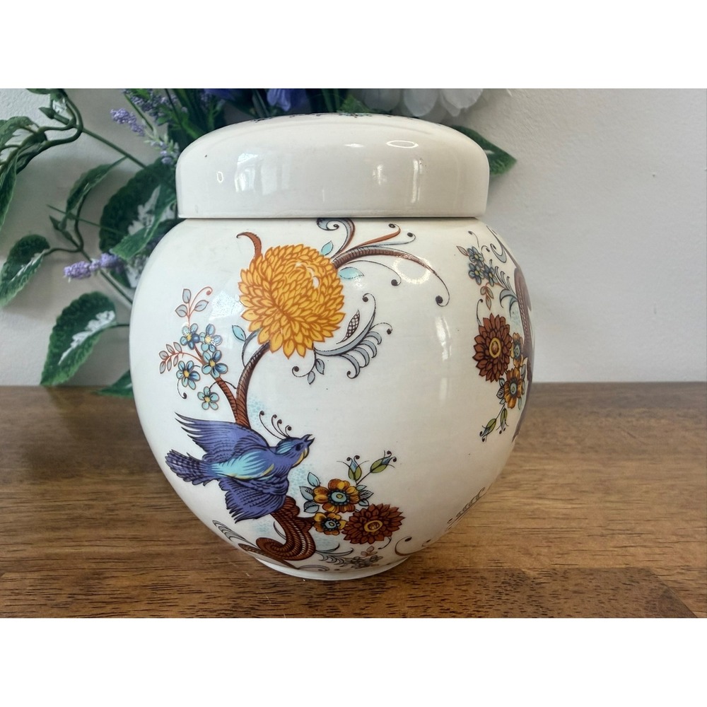 Vintage Sadler‎ England Floral Bird Ginger Jar Ceramic Canister Farmhouse Decor